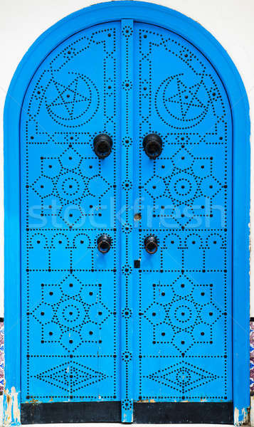 Traditional blue arched door from Sidi Bou Said in Tunisia Stock photo © Arsgera