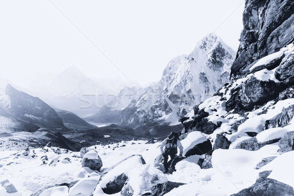 Climber and Cho La pass at daybreak in Himalayas Stock photo © Arsgera