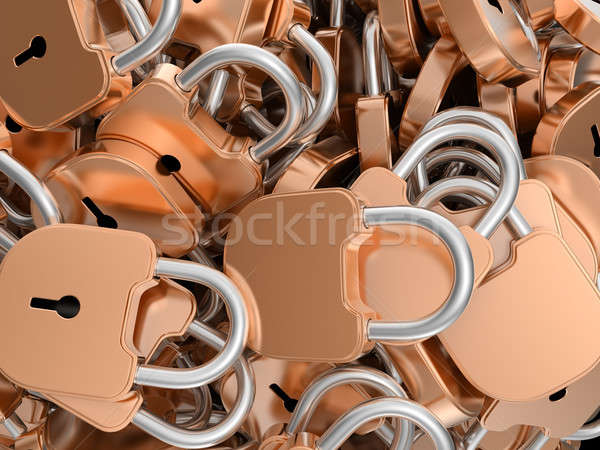 Close-up of locked brass padlocks Stock photo © Arsgera