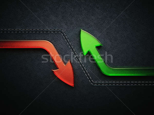 Growth and decline: arrows over black leather pattern Stock photo © Arsgera