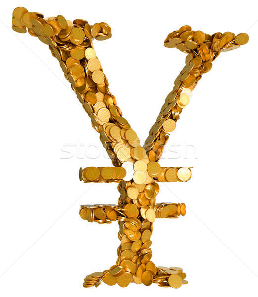 Japanese Yen. Symbol shaped with coins Stock photo © Arsgera