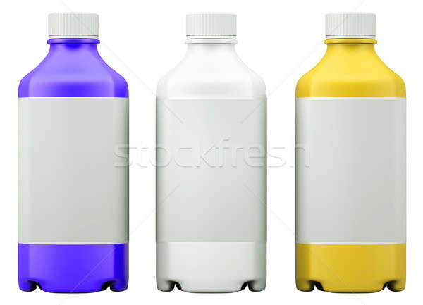 Foto stock: Três · colorido · garrafas · produtos · químicos · drogas · isolado