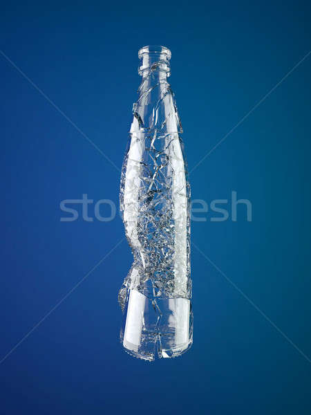 Broken empty glass bottle over blue Stock photo © Arsgera