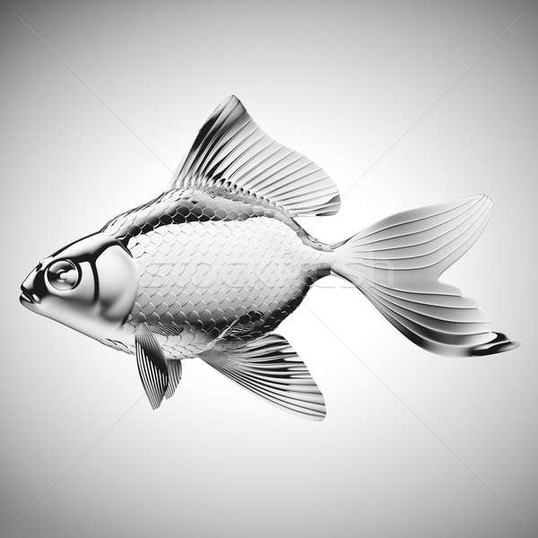 Silver fish with fins and scales on gradient gray Stock photo © Arsgera