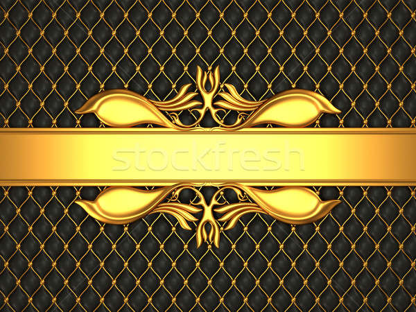 Black leather pattern with golden stucco moulding line Stock photo © Arsgera