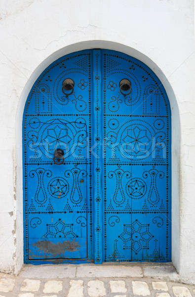 Stock foto: Blau · traditionellen · Tür · Wand · Straße · Fenster