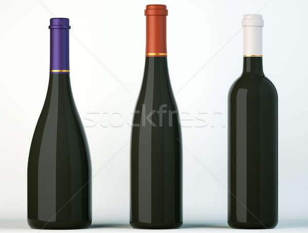 Three corked black bottles for wine or beverages Stock photo © Arsgera