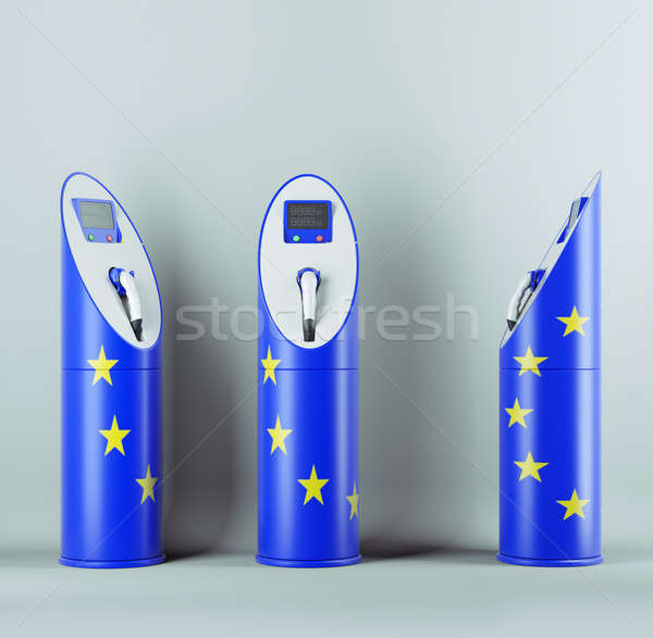Eco fuel: three charging stations with EU flag pattern Stock photo © Arsgera