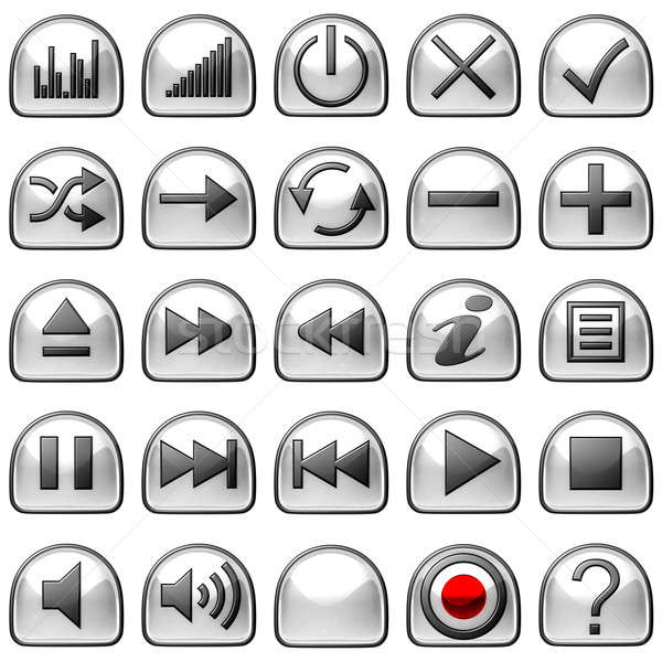 Gris panneau de commande icônes boutons isolé blanche [[stock_photo]] © Arsgera