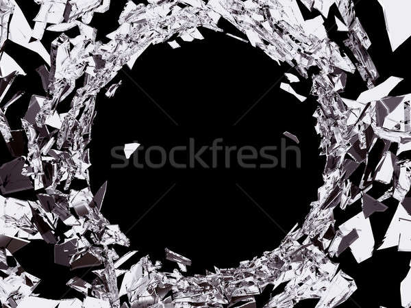 Buraco de bala vidro quebrado preto grande abstrato Foto stock © Arsgera