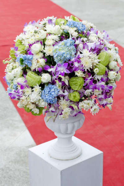 Foto stock: Buquê · colorido · flores · cerâmico · vaso · casamento