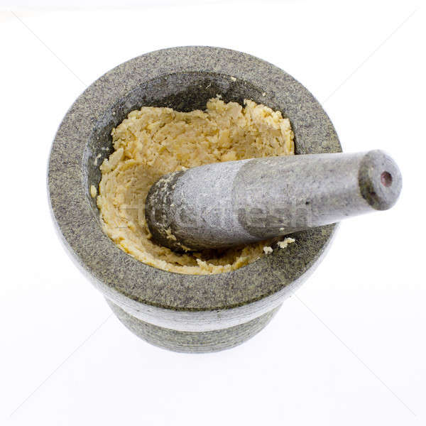 soybean grind by stone mortar and pestle, thai cooking tool Stock photo © art9858