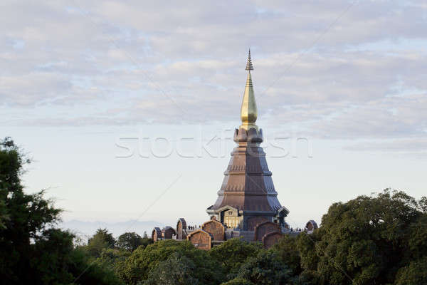 Belo pagode topo montanha Tailândia flor Foto stock © art9858