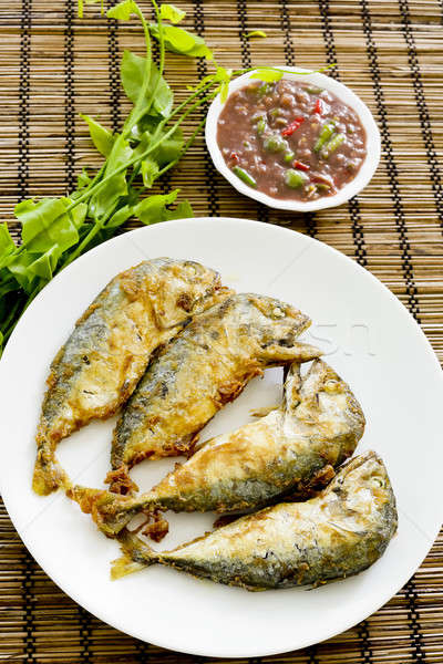Shrimp Paste Chilli Sauce (Nam Prik Ka Pi) serve with Fried Indi Stock photo © art9858
