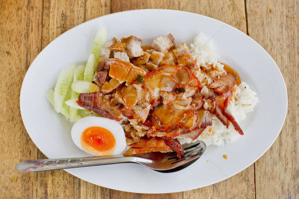 BBQ Pork and Crispy Pork over Rice with Sweet Gravy Sauce (Kao M Stock photo © art9858