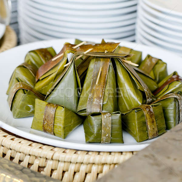 Thai style dessert, Khanom Sod-Sai (Steamed Flour with Coconut F Stock photo © art9858