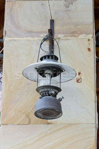 Close up Lantern hanging on hook on marble pillar Stock photo © art9858