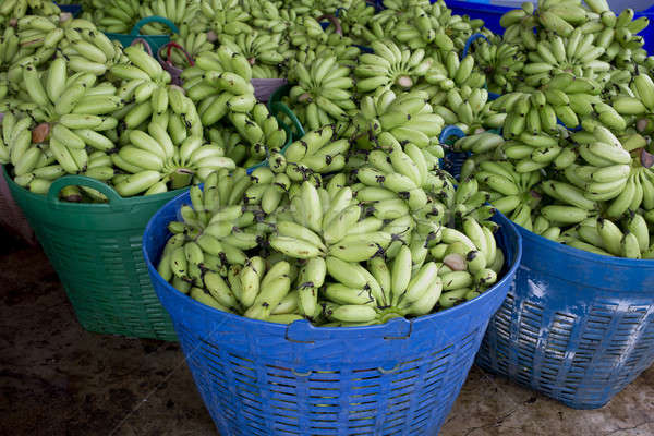 Many green bananas in basket ready to sell in market Stock photo © art9858