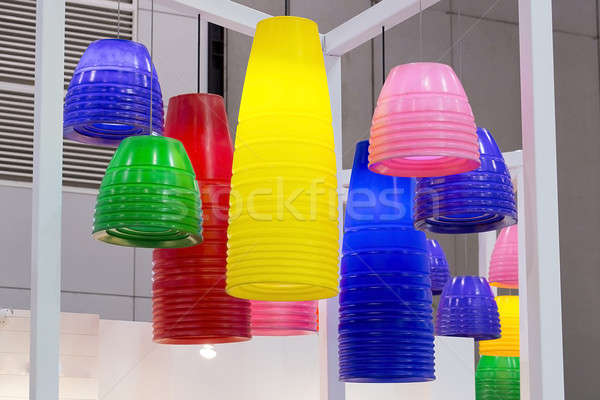 colorful round stylish lampshades hang from ceiling Stock photo © art9858