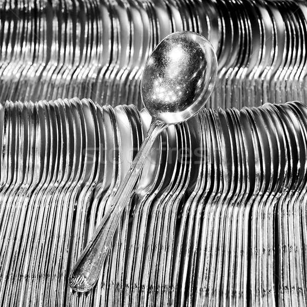 Line up collection of silver spoons Stock photo © art9858