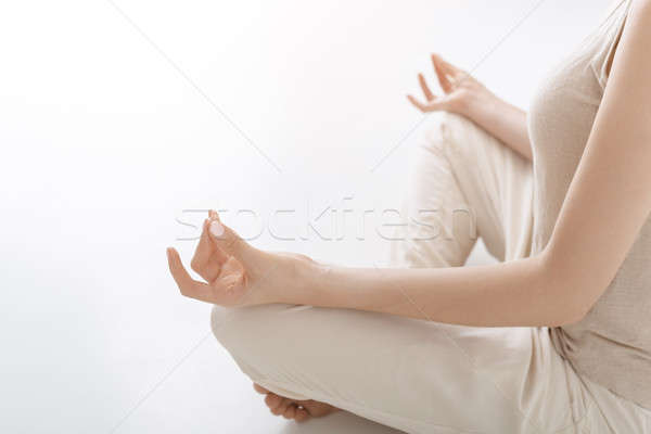 Imagine de stoc: Femeie · meditativ · acasă · fată · yoga
