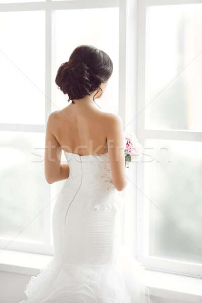 Сток-фото: красивой · невеста · окна · портрет · глядя · выстрел