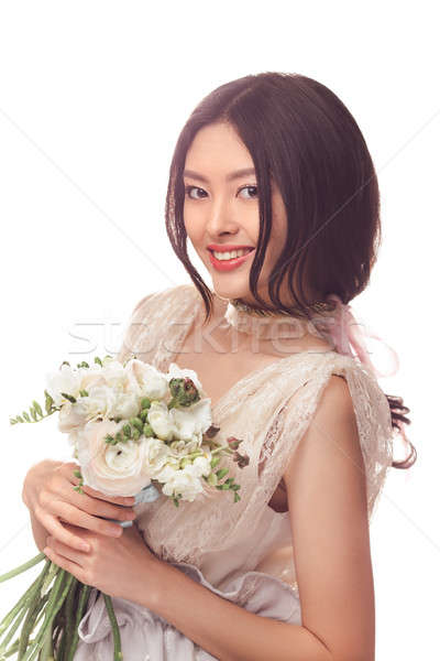 Stockfoto: Bruid · asian · vrouwelijke · vrouw · witte · jurk