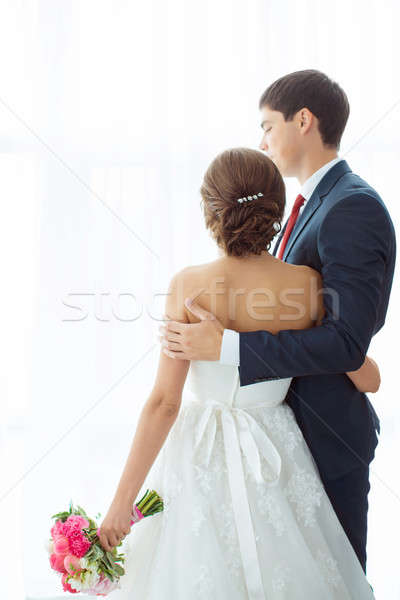 Stockfoto: Bruid · bruidegom · binnenshuis · bruiloft · paar · liefde