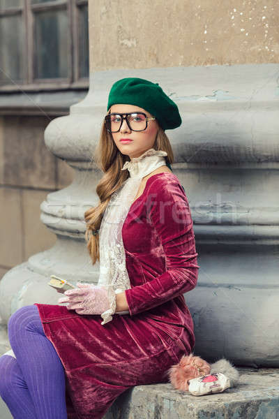 Fashion portrait of college student girl at campus outdoors Stock photo © artfotodima