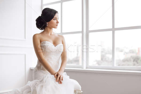 Beautiful bride. Wedding hairstyle make-up luxury fashion dress concept Stock photo © artfotodima