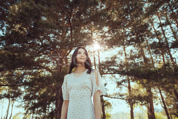 Stock fotó: Boldog · nő · erdő · élvezi · természet · lány