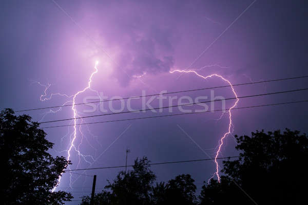 Thunderbolt over the house and dark stormy sky on the background Stock photo © artfotodima