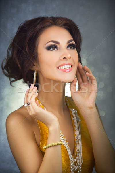 Feliz surpreendido belo mulher jovem modelo menina Foto stock © artfotodima
