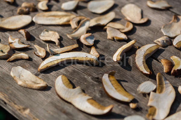 Dry mushroom on wooden table, overhead Stock photo © artfotodima