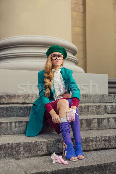 Fashion shot of college student girl at campus outdoors Stock photo © artfotodima