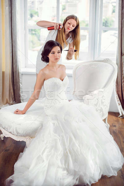 Bride's hairstyle preparation Stock photo © artfotodima