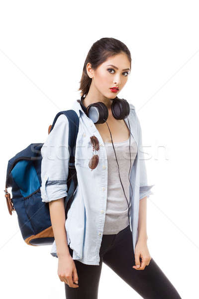 Egyetemi hallgató izolált fehér fiatal nő ázsiai kaukázusi Stock fotó © artfotodima
