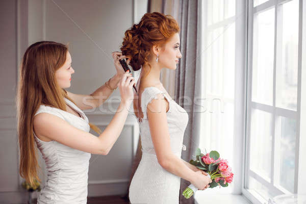 Stock photo: Bride's hairstyle preparation