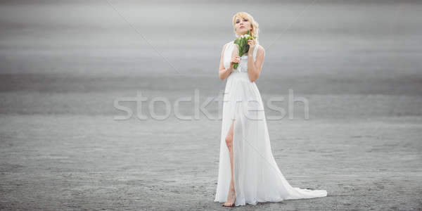 Beautiful bride outdoors in a desert. Stock photo © artfotodima