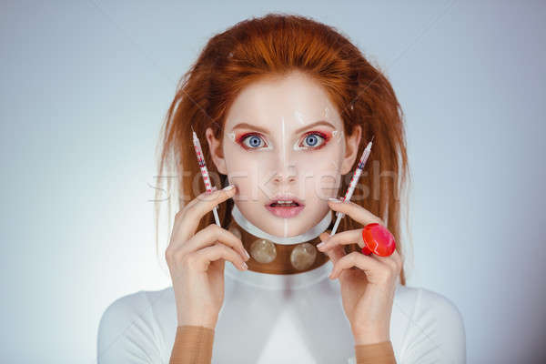 Chirurgie plastica femeie frumoasa operatie frumuseţe portret modă Imagine de stoc © artfotodima