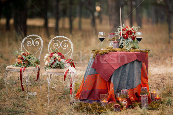 свадьба таблице деревенский стиль ретро стилизованный Сток-фото © artfotodima