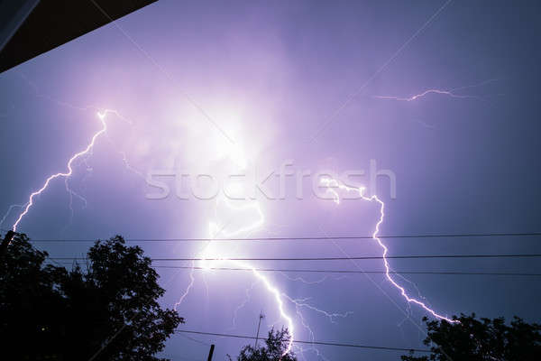 Thunderbolt over the house and dark stormy sky on the background Stock photo © artfotodima