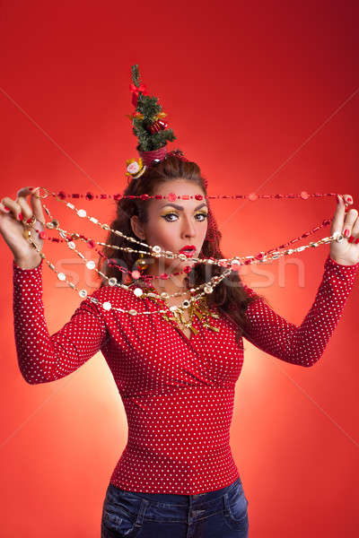New Year and Christmas holidays funny image with model Stock photo © artfotodima