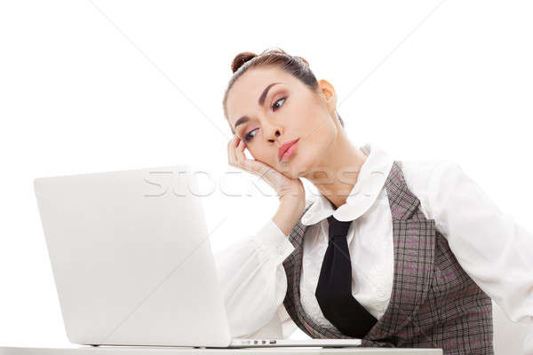 Obosit suprasolicitat lucru laptop femeie de afaceri Imagine de stoc © artfotodima