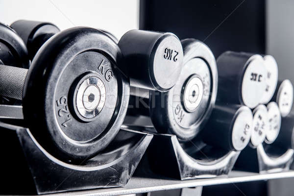 Various dumbbells in gym Stock photo © artfotoss