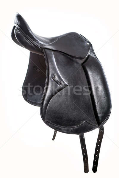 [[stock_photo]]: Selle · cheval · cuir · isolé · blanche · noir