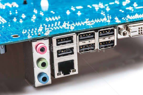 Computer motherboard closeup. Back panel part USB, Lan, Jack, HD Stock photo © artfotoss