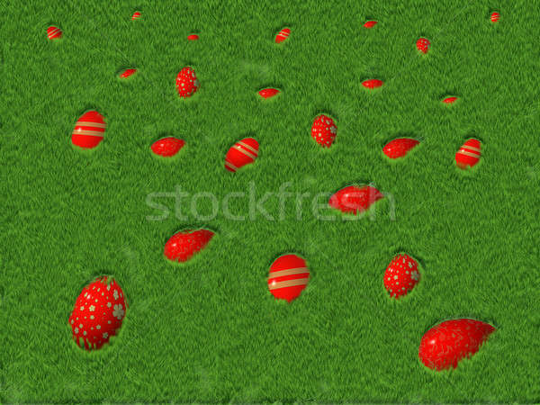 Rojo huevos de Pascua oculto hierba Pascua Foto stock © Artida