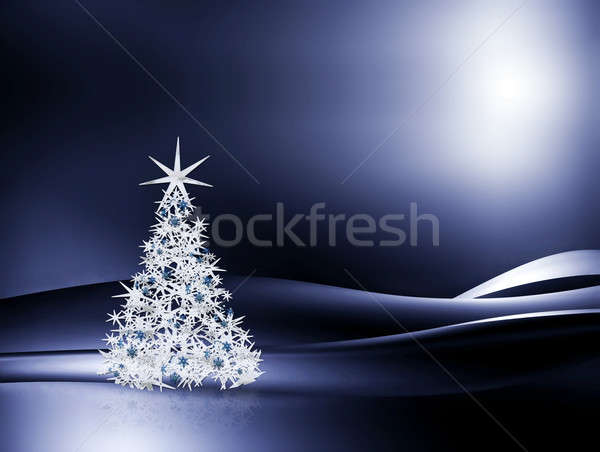 Díszített karácsonyfa kék pezsgő hópelyhek fa Stock fotó © Artida