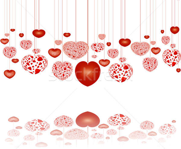 Dekoratív piros szívek tükröződés fehér terv Stock fotó © Artida